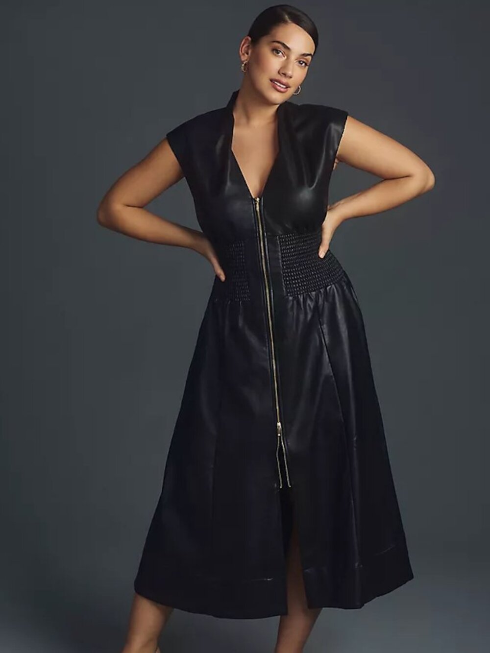 Anthropologie Tommie Faux Leather Midi Shirt Dress